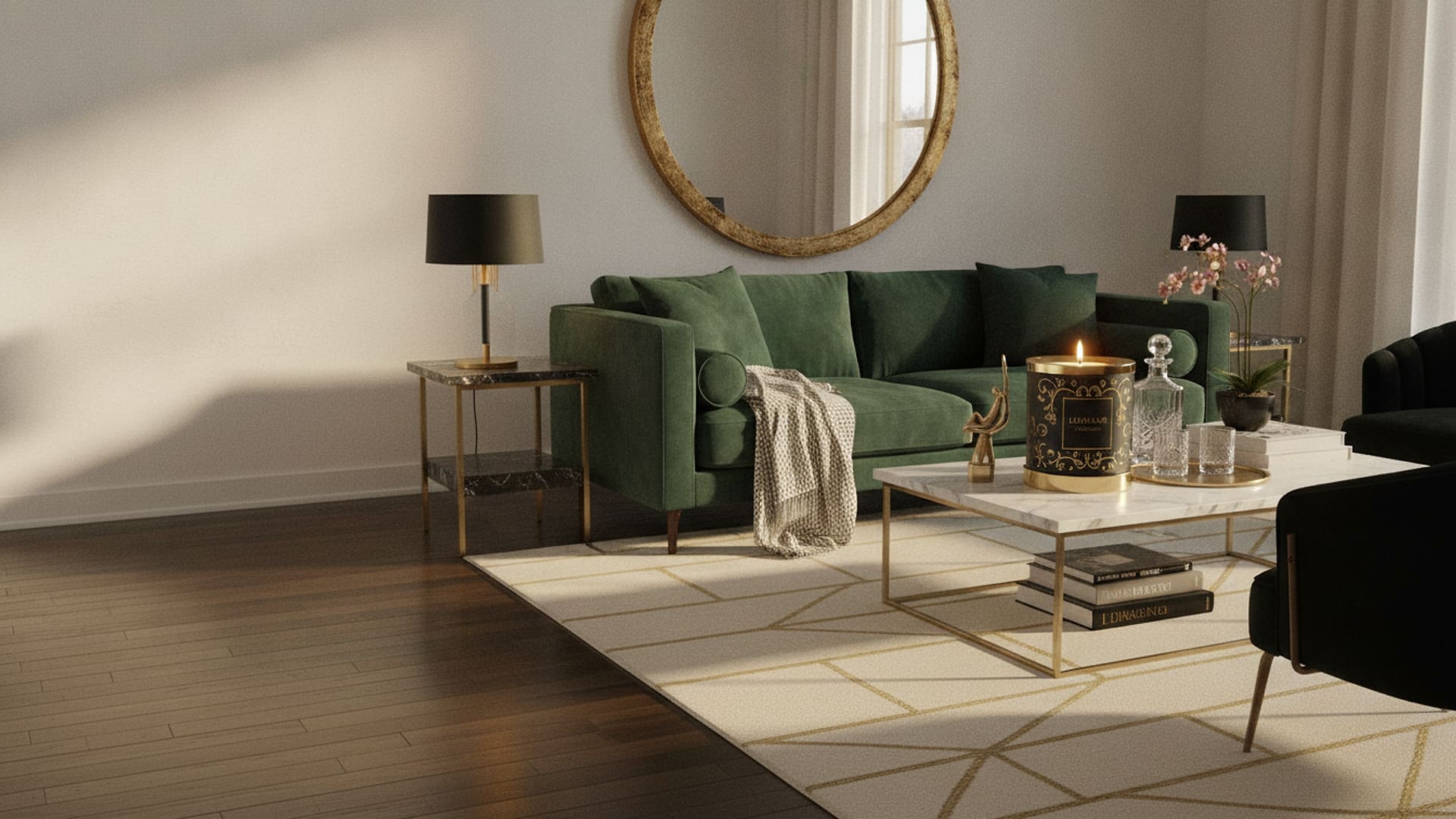 Black & Gold Luxury Scented Candle styled in a room