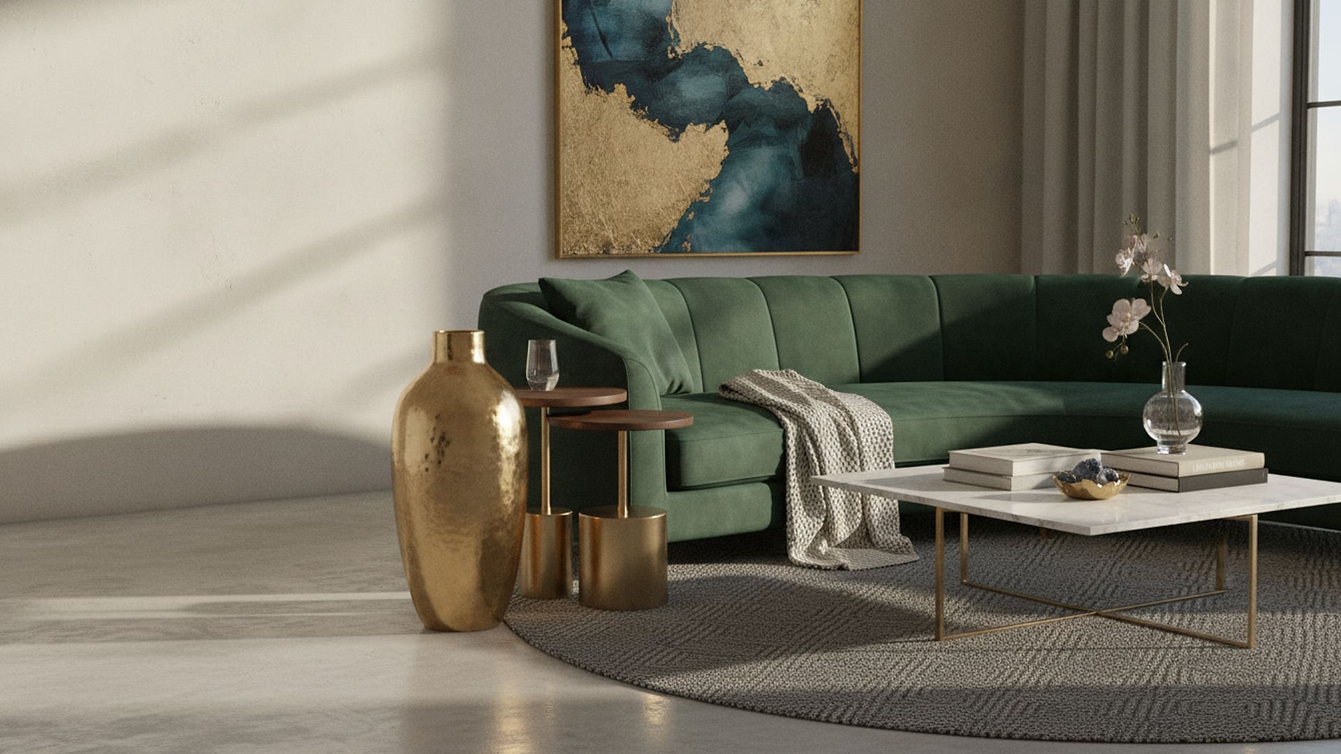 Tall Gold Ceramic Floor Vase styled in a room