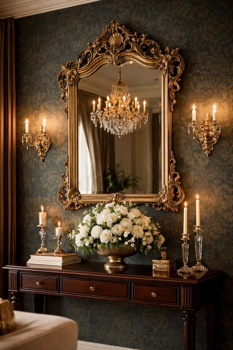 Antique-Style Ornate Gold Wall Mirror