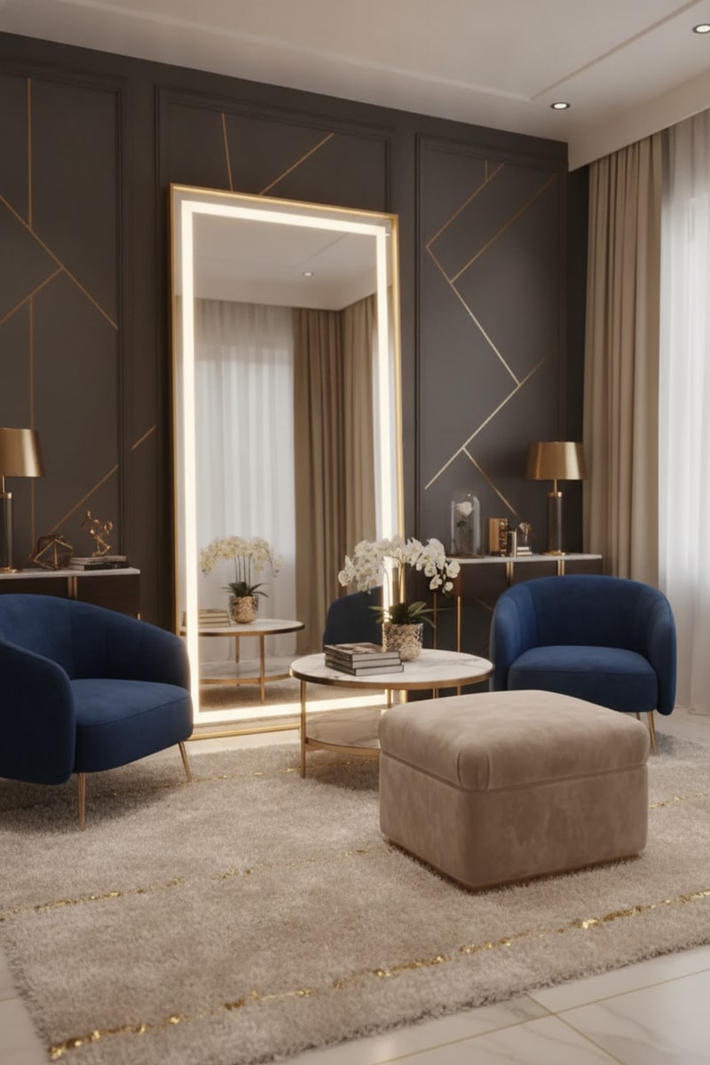 Arched Full-Length Gold Frame Mirror styled in a room