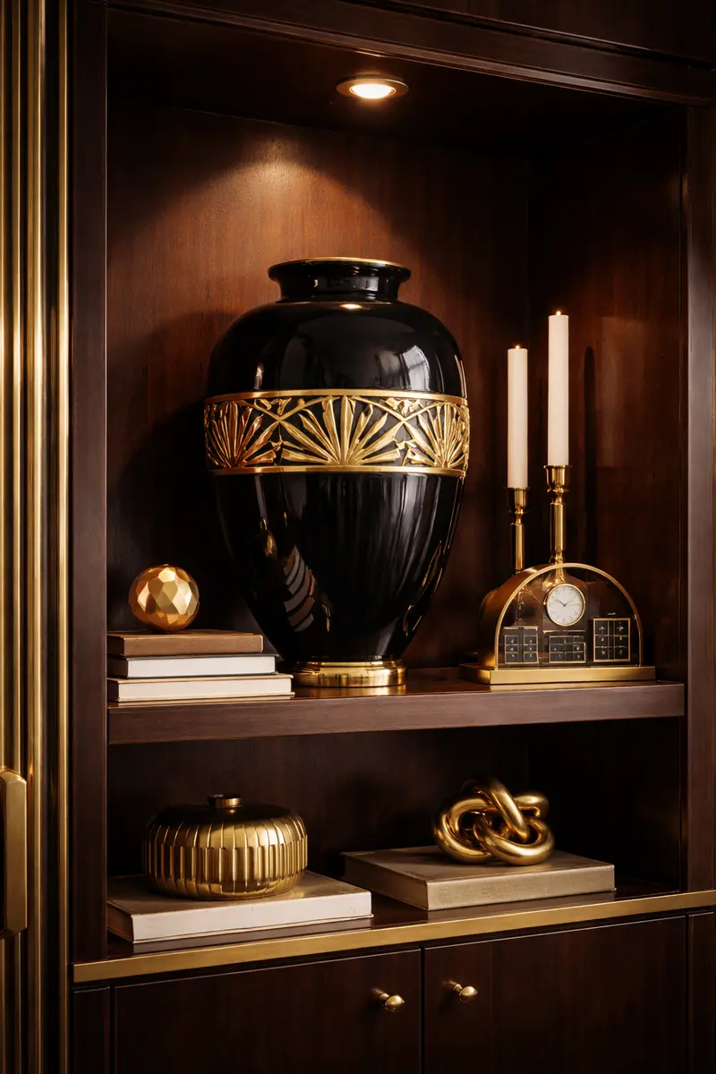 Art Deco Black & Gold Ceramic Statement Vase