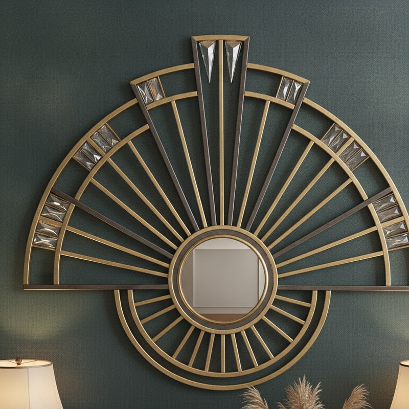 Art Deco Fan Motif Entryway Mirror styled in a room