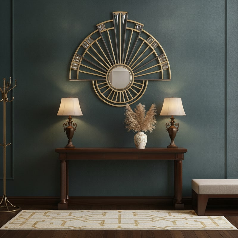 Art Deco Fan Motif Entryway Mirror view 3