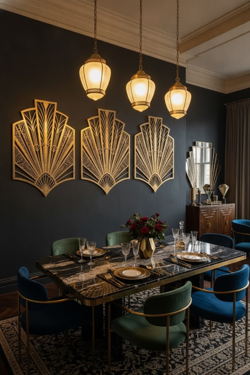 Art Deco Fan Motif Metal Wall Décor Set view 3