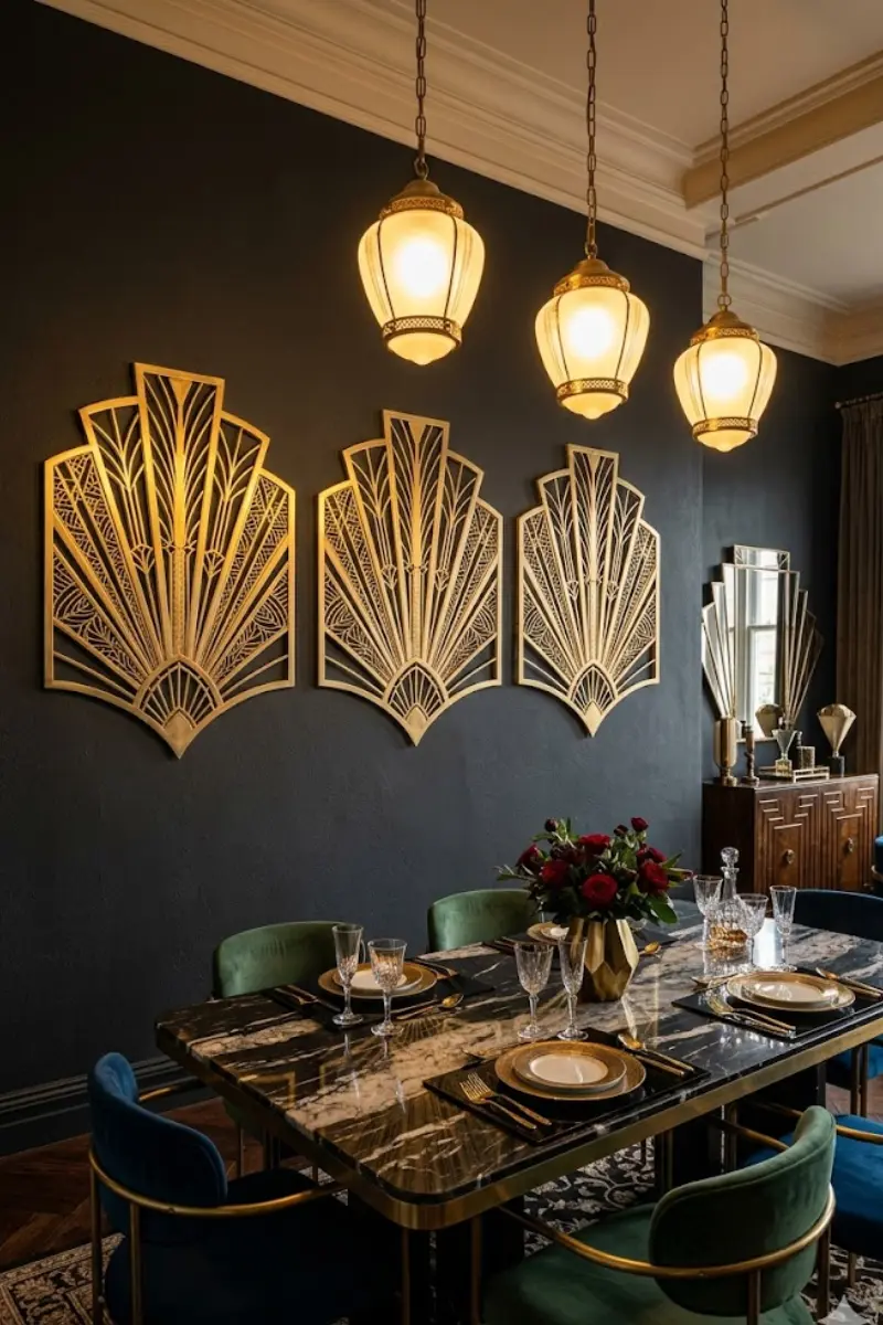 Art Deco Fan Motif Metal Wall Décor Set