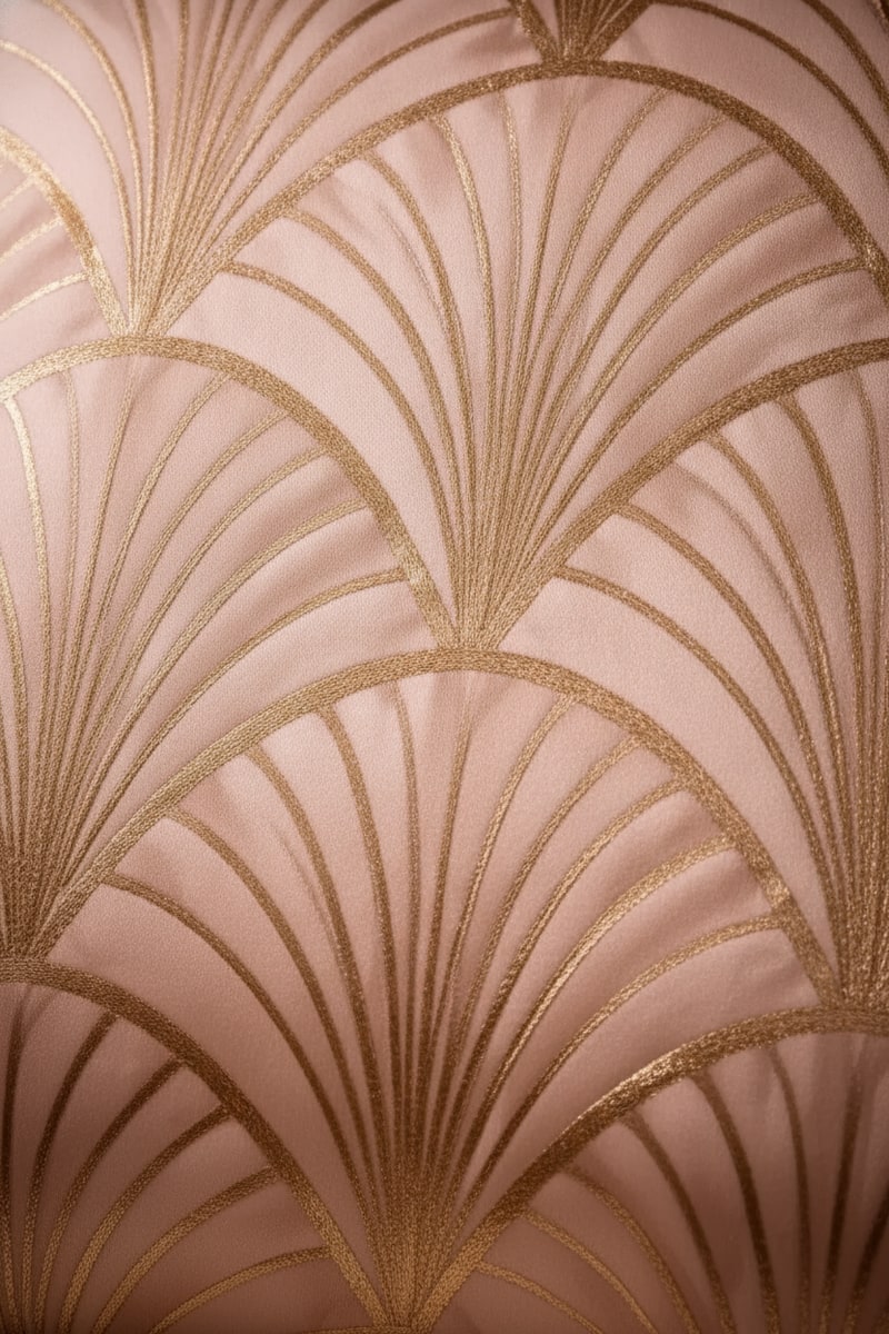 Art Deco Fan Print Silk-Touch Throw Pillow styled in a room
