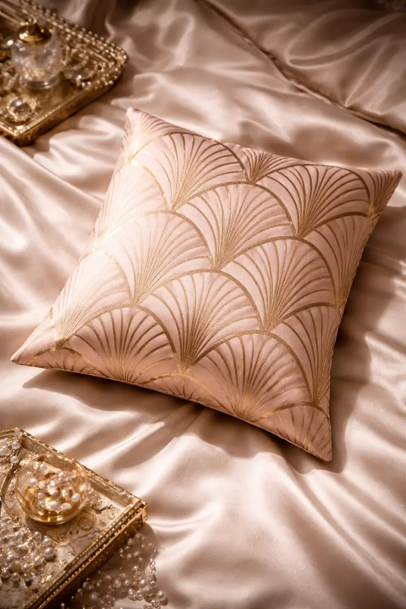 Art Deco Fan Print Silk-Touch Throw Pillow