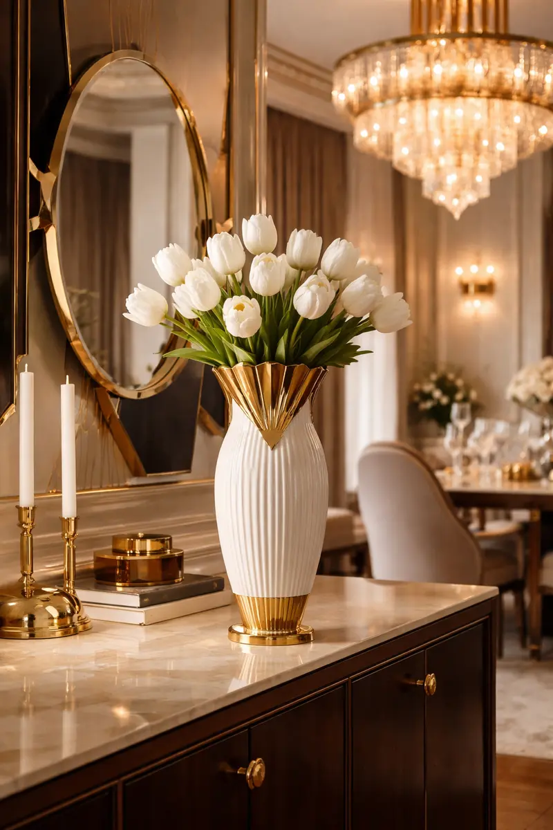 Art Deco Fluted Gold Ceramic Vase