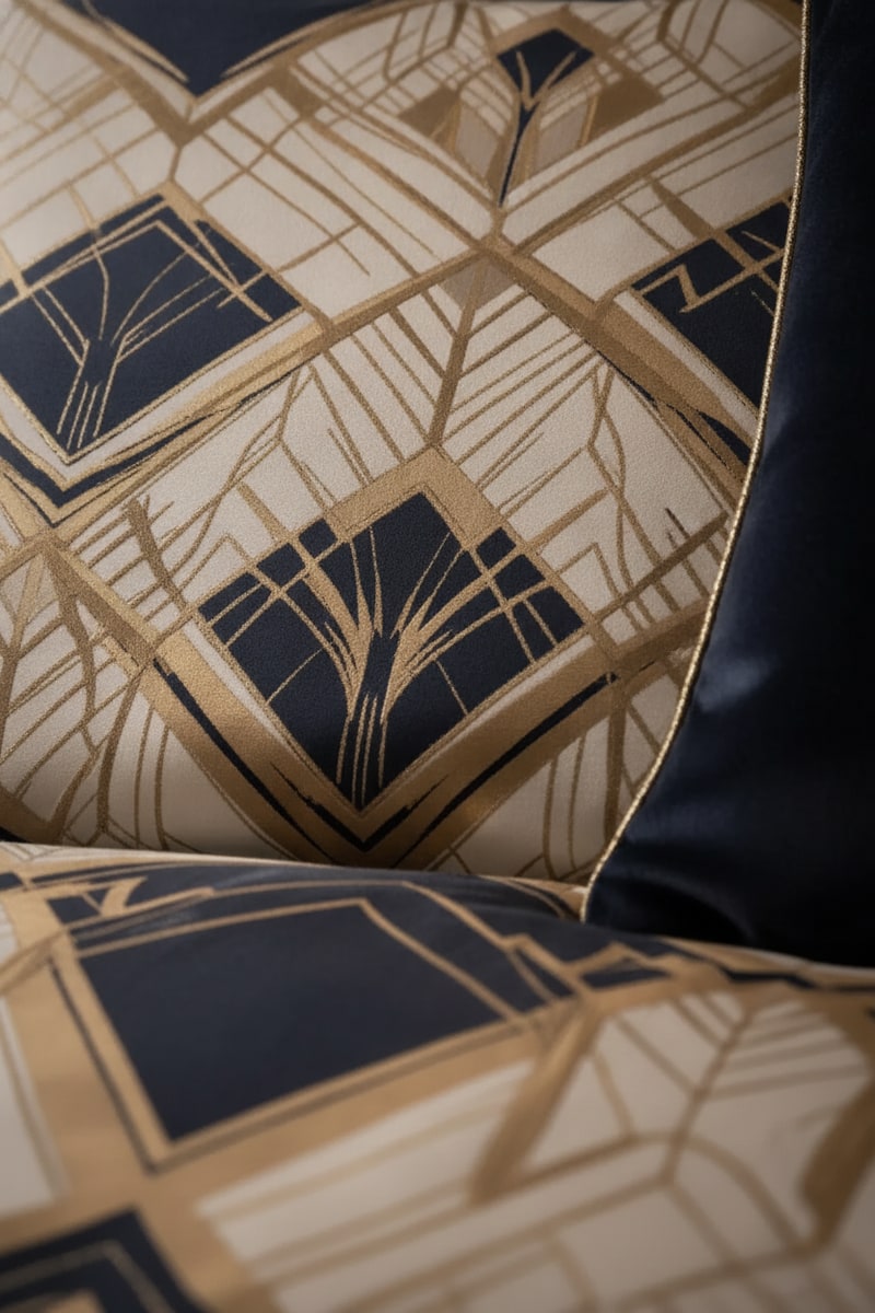 Art Deco Geometric Patterned Duvet Set styled in a room