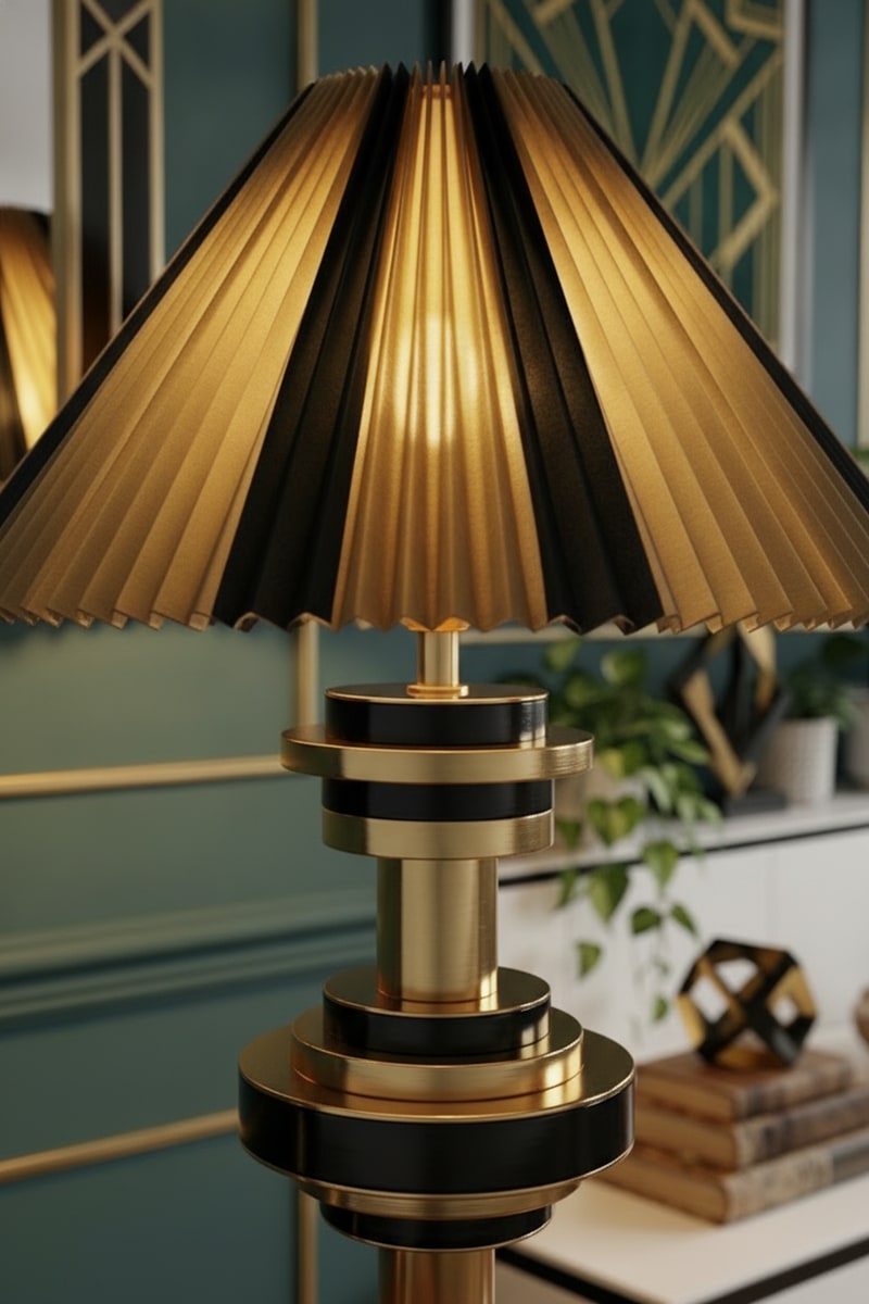 Art Deco Stacked Disc Table Lamp styled in a room
