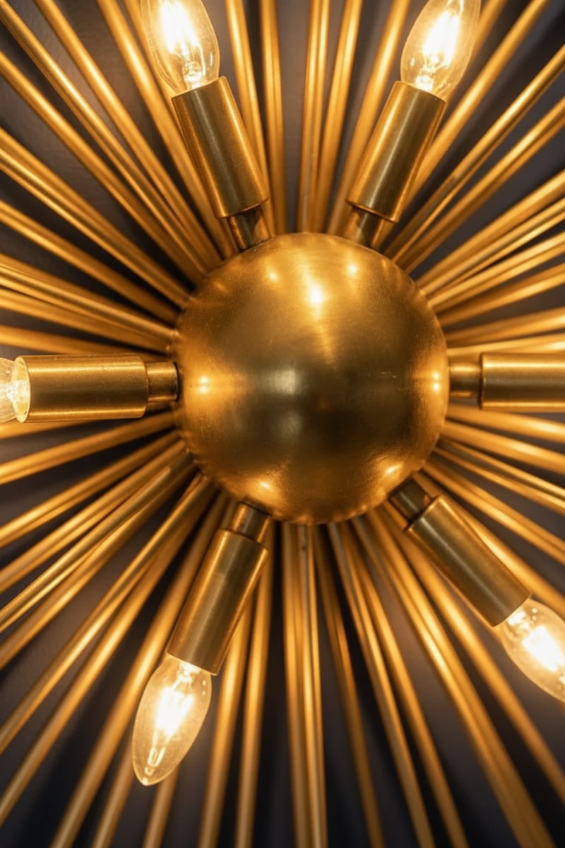 Art Deco Starburst Brass Wall Décor styled in a room