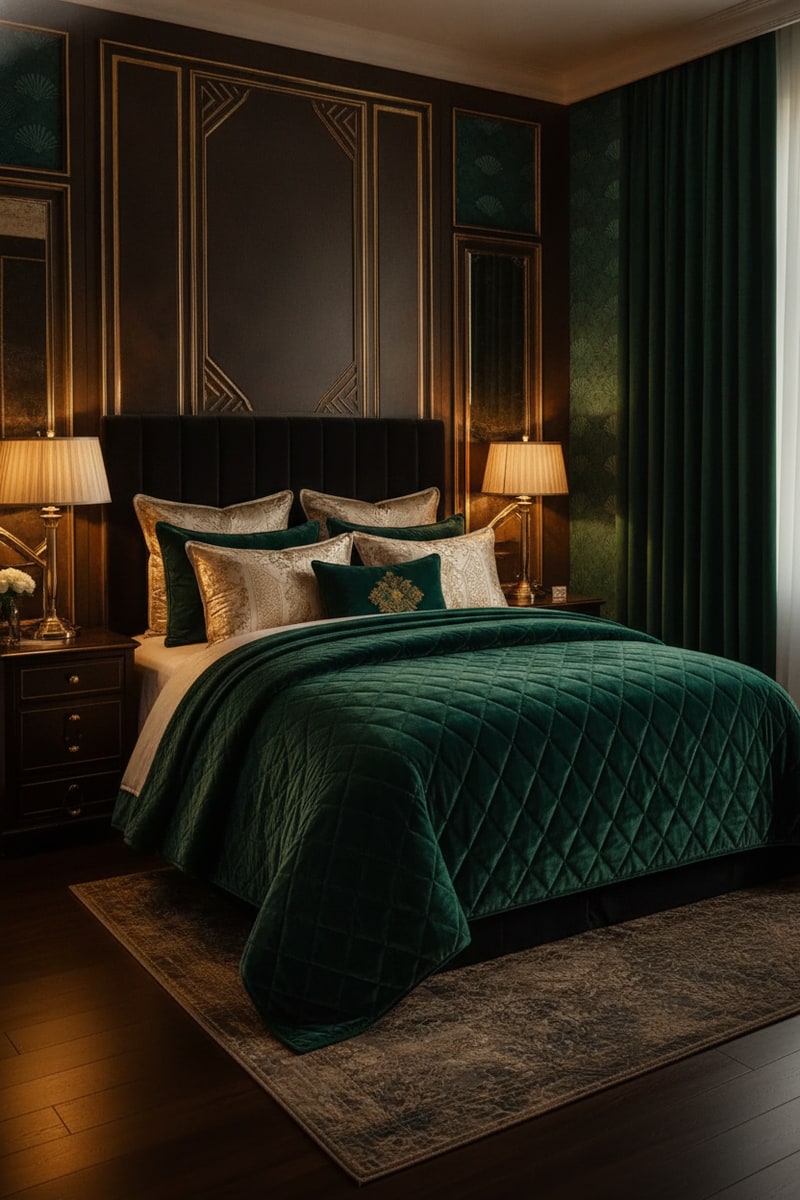 Art Deco Velvet Quilt Coverlet Set view 3