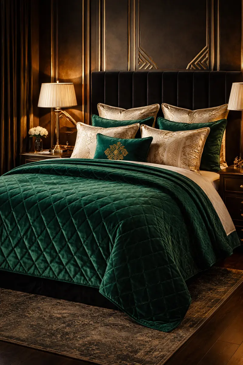Art Deco Velvet Quilt Coverlet Set