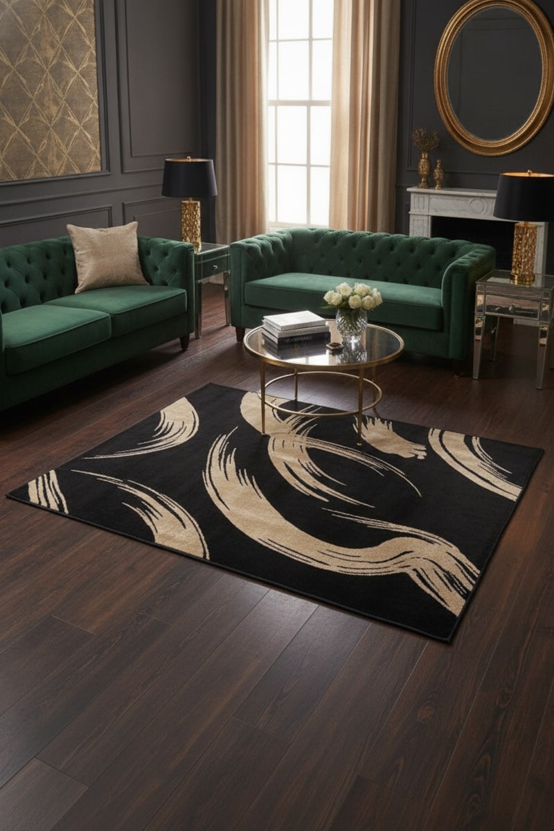 Black and Gold Abstract Glam Area Rug view 3