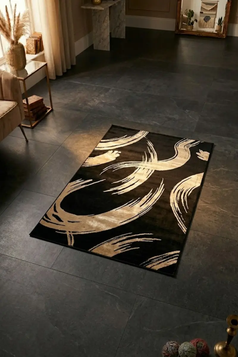 Black and Gold Abstract Glam Area Rug