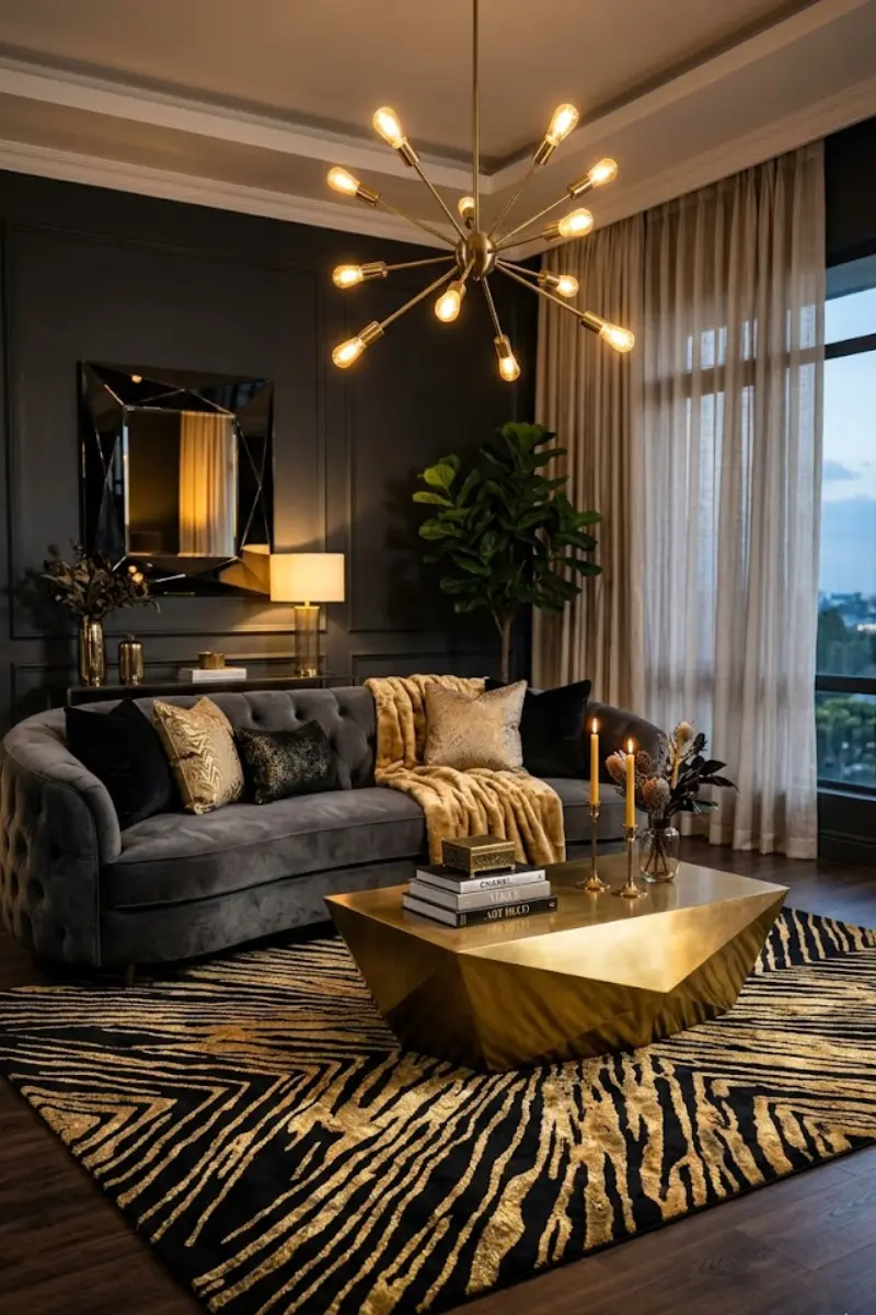 Black & Gold Abstract Luxury Area Rug