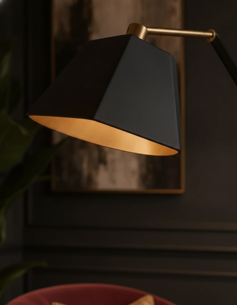 Black and Gold Geometric Floor Lamp styled in a room
