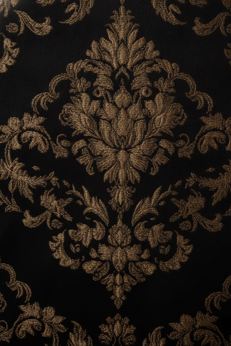 Black & Gold Jacquard Luxury Bedding Set styled in a room