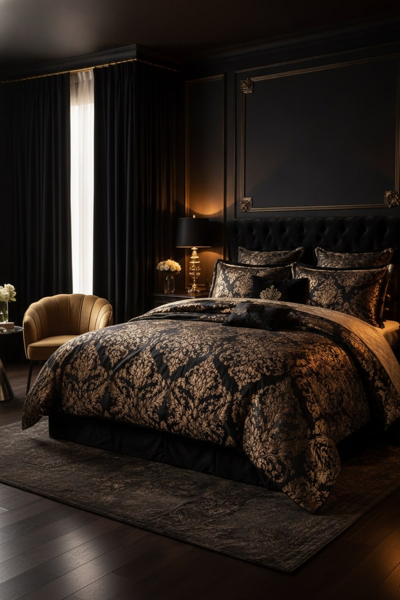 Black & Gold Jacquard Luxury Bedding Set view 3