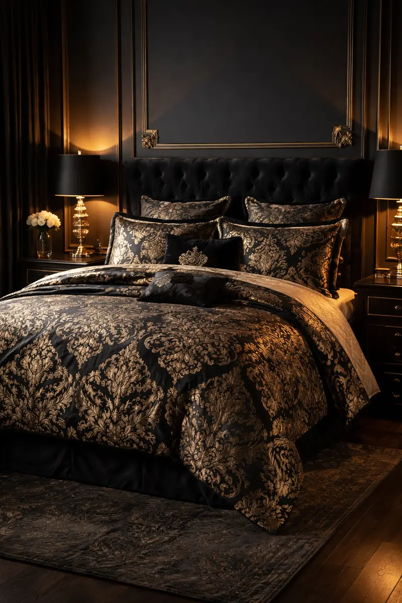 Black & Gold Jacquard Luxury Bedding Set