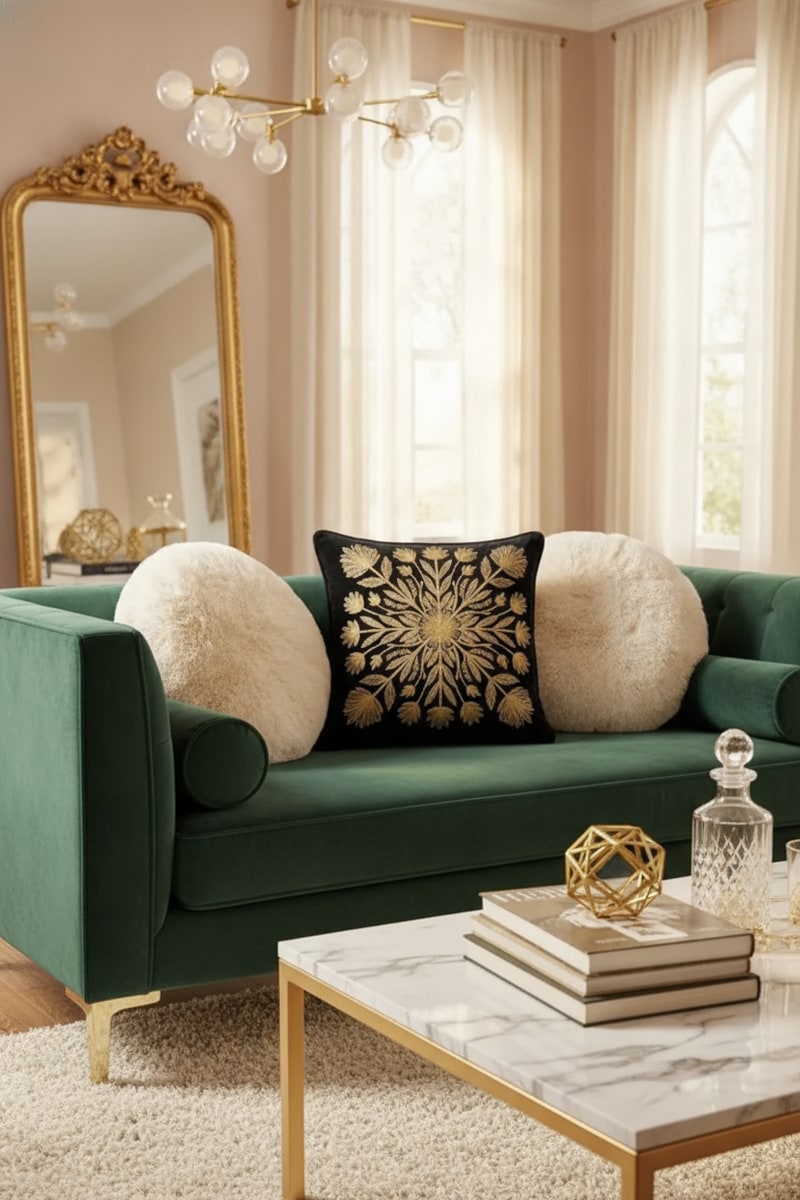 Black Velvet Gold Embroidered Throw Pillow view 3