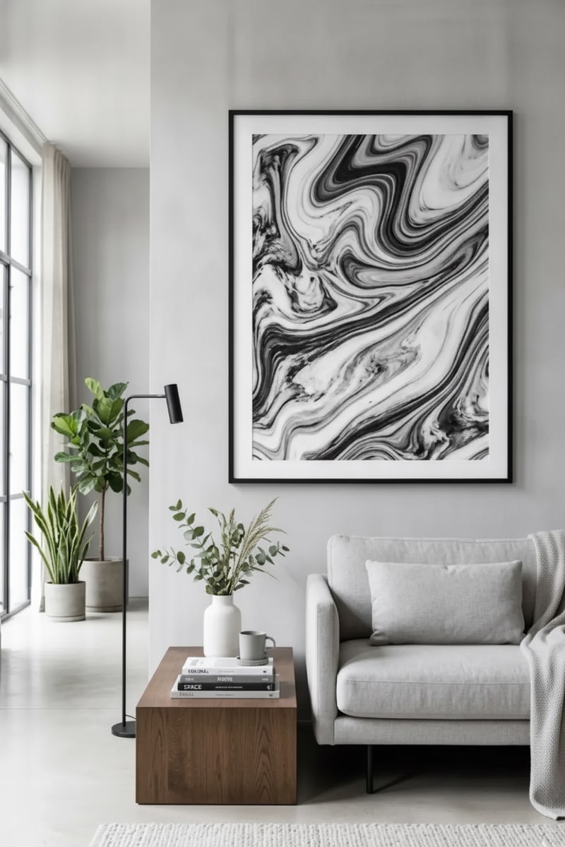 Black & White Marble Abstract Framed Print view 3