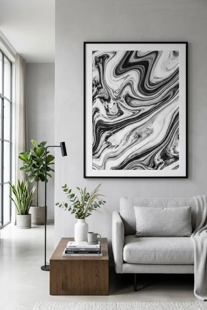 Black & White Marble Abstract Framed Print
