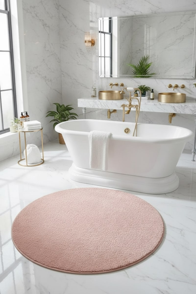 Blush Round Cotton Bath Accent Rug view 3
