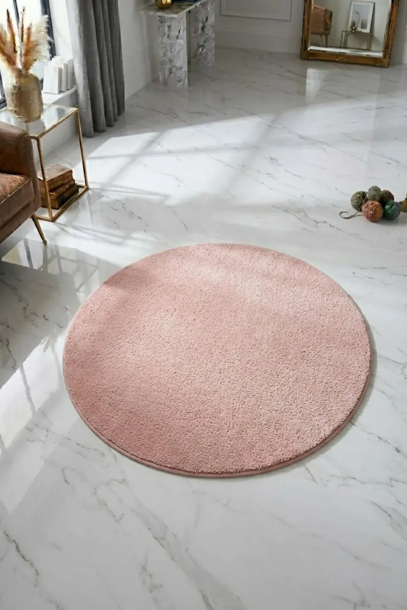 Blush Round Cotton Bath Accent Rug
