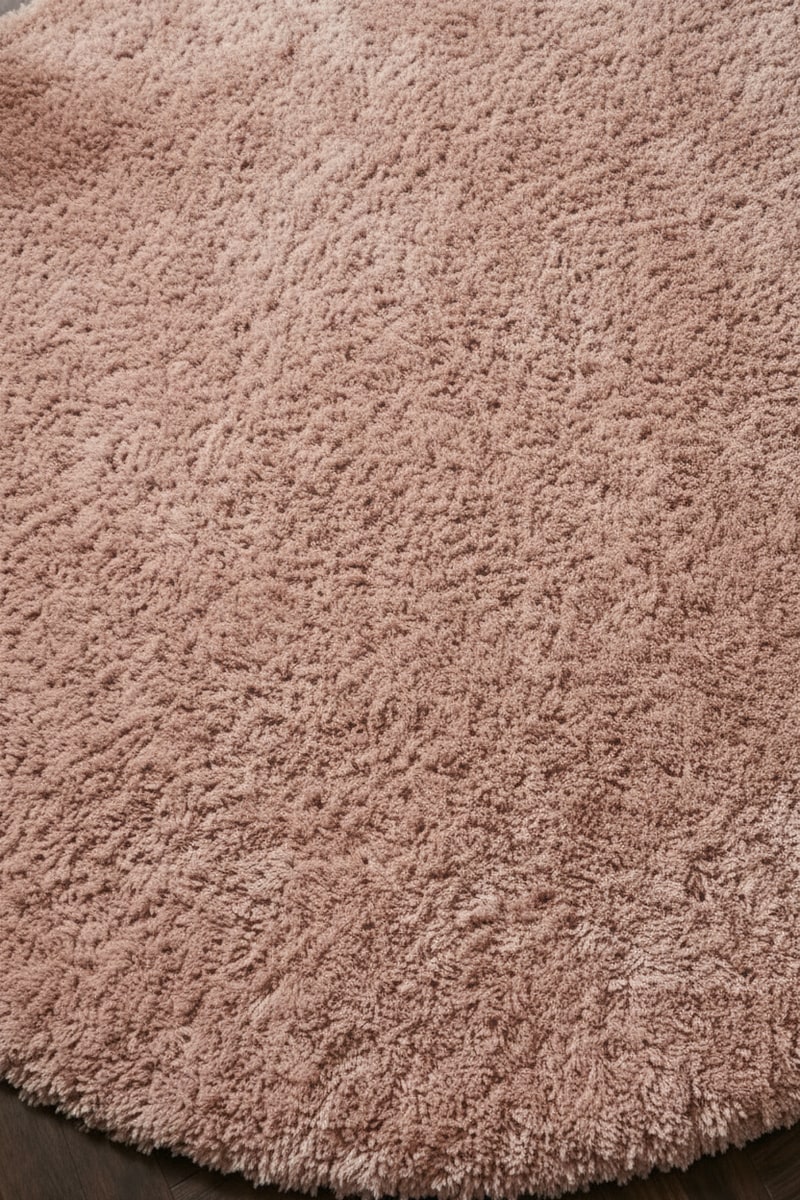 Blush Round High-Pile Shag Rug styled in a room