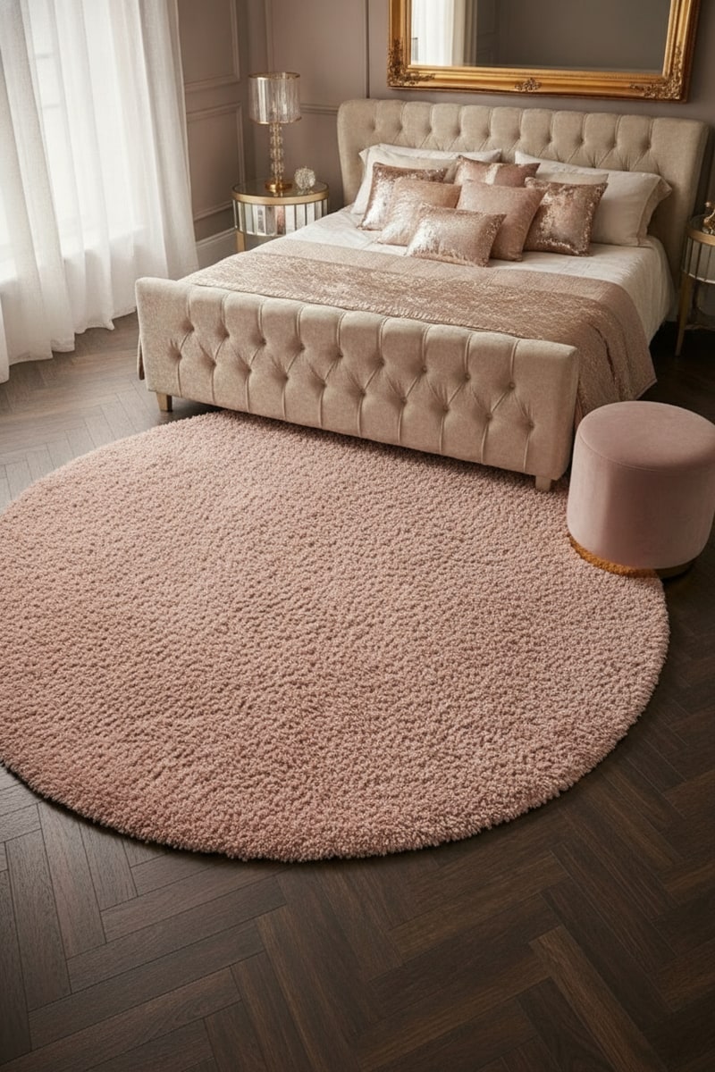 Blush Round High-Pile Shag Rug view 3