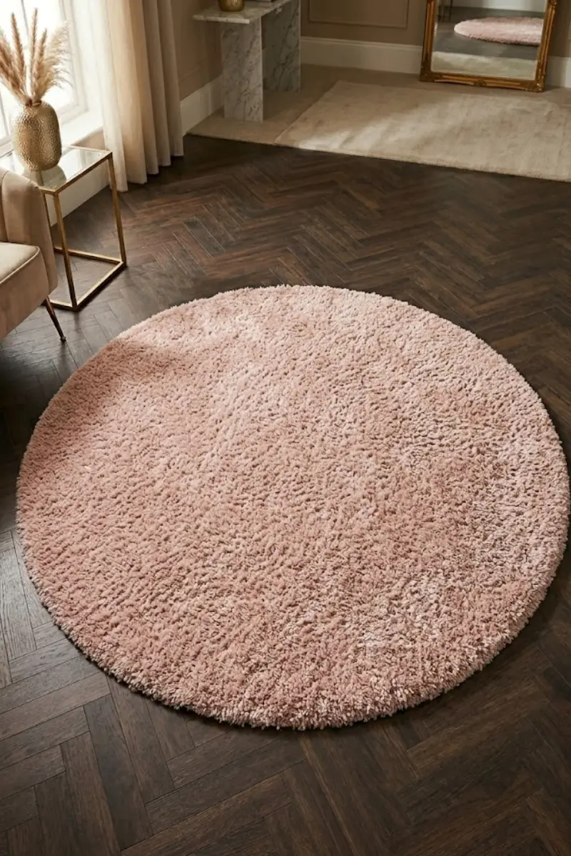 Blush Round High-Pile Shag Rug