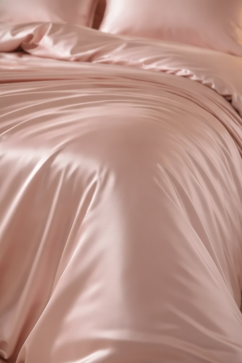 Blush Satin Duvet Cover Set styled in a room