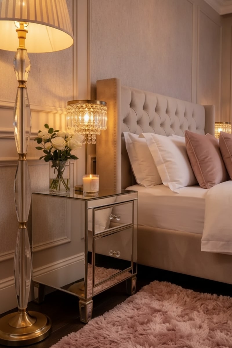 Blush Velvet High-Pile Luxury Area Rug styled in a room