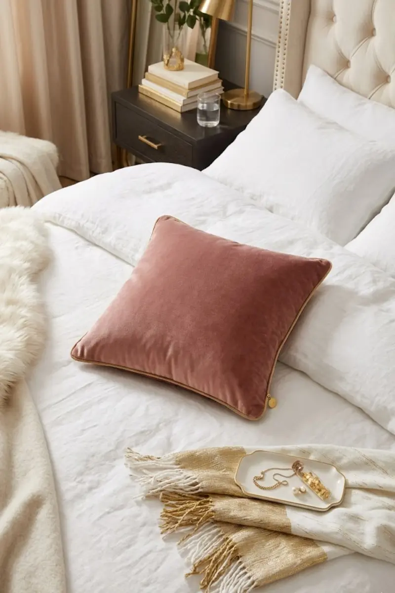 Blush Velvet Square Throw Pillow