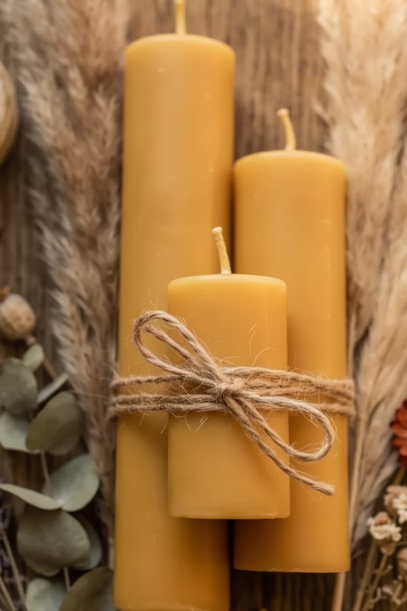Boho Natural Beeswax Pillar Candle Bundle view 2
