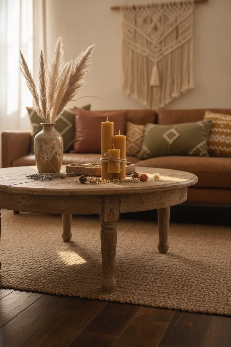 Boho Natural Beeswax Pillar Candle Bundle view 3