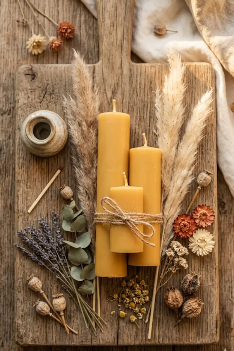 Boho Natural Beeswax Pillar Candle Bundle