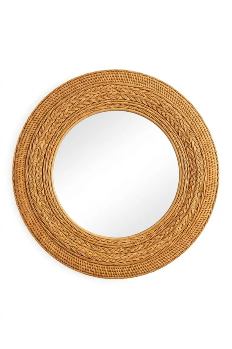 Boho Rattan Round Wall Mirror