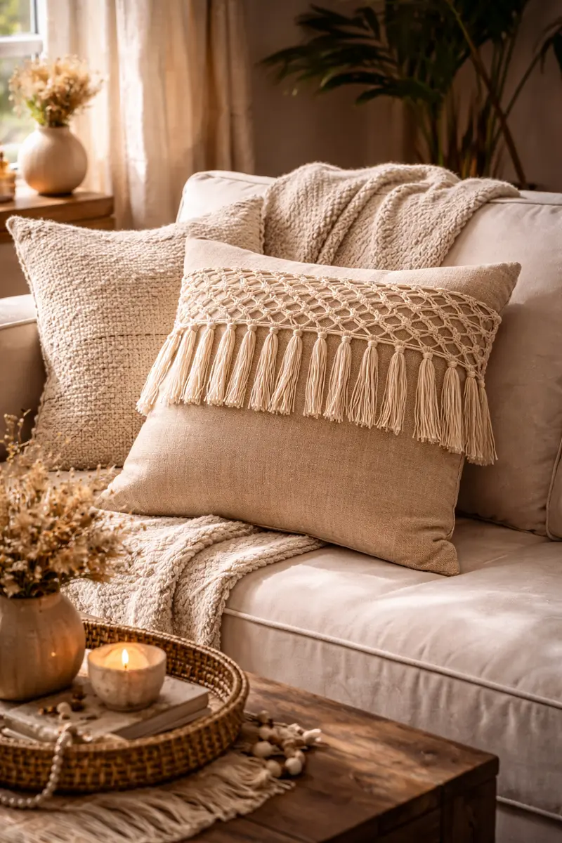 Boho Tassel Fringe Cotton Throw Pillow