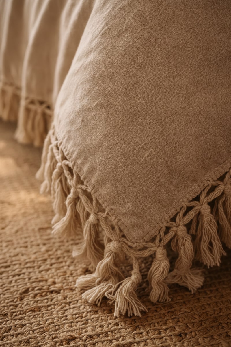 Boho Tassel Trim Linen Duvet Cover styled in a room