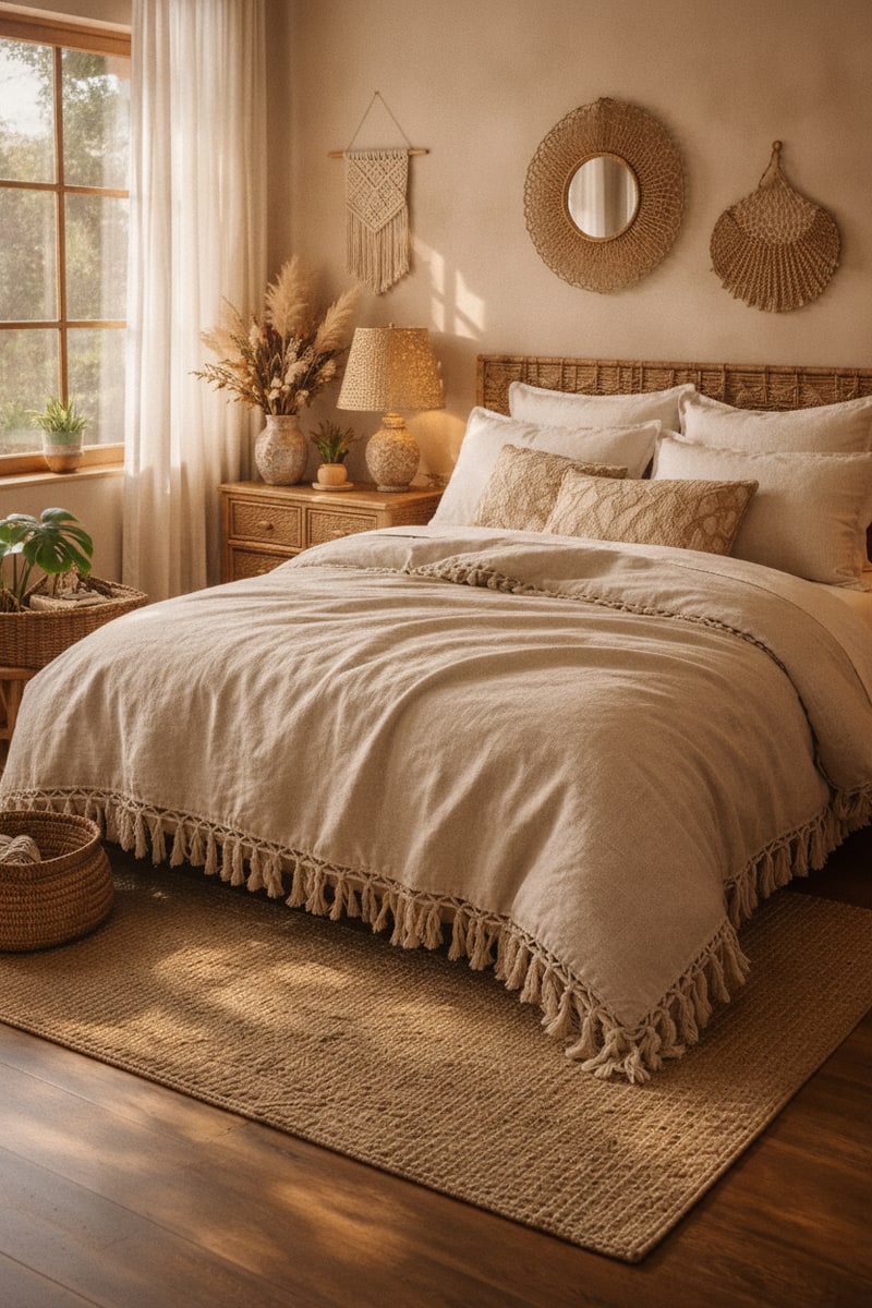 Boho Tassel Trim Linen Duvet Cover view 3