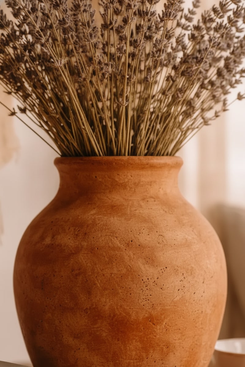 Boho Terracotta Textured Accent Vase styled in a room