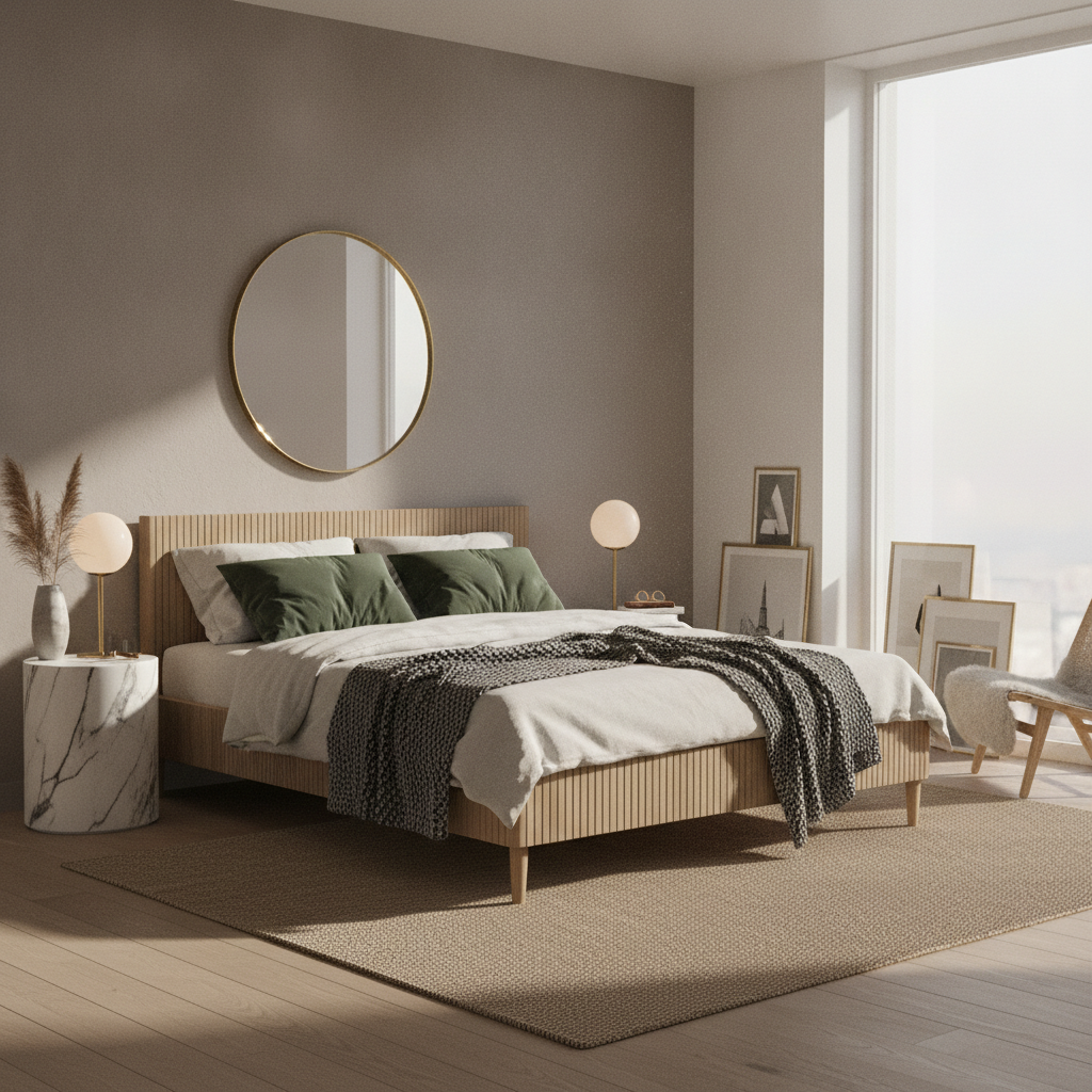 Bolla Fluted Solid Wood Queen Bed Frame