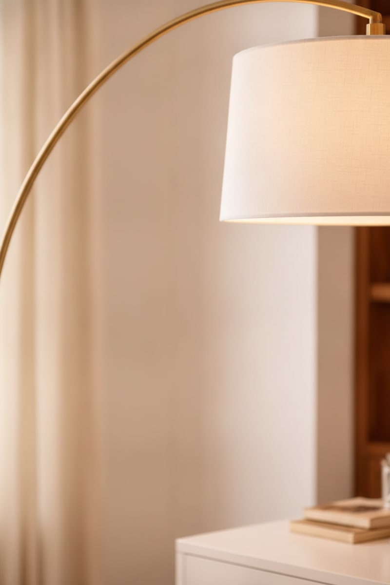 Brushed Gold Arc Floor Lamp styled in a room