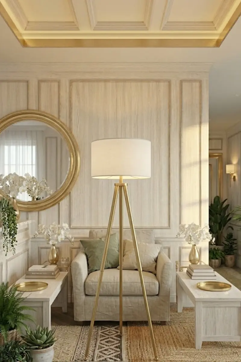 Brushed Gold Tripod Floor Lamp