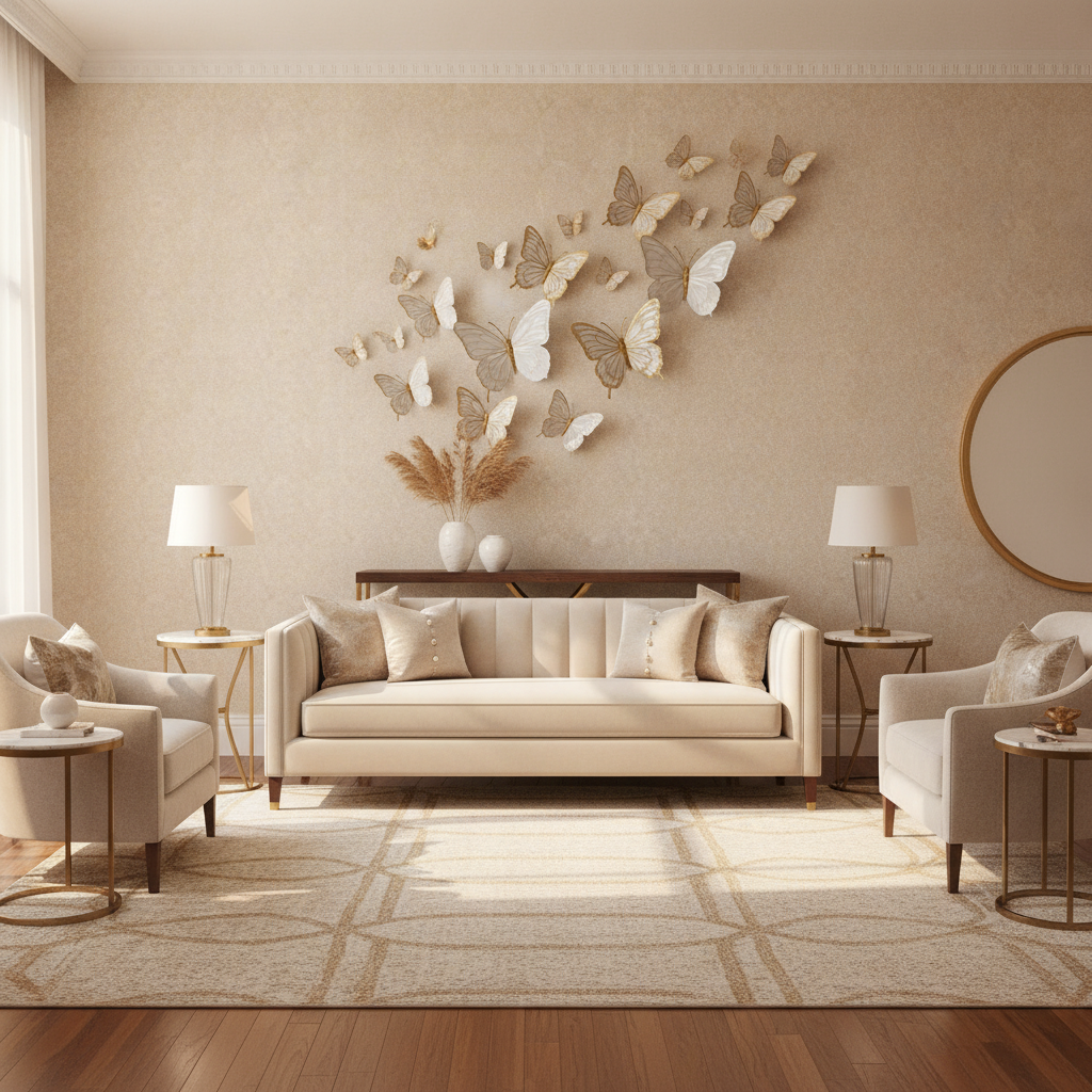 White & Gold 3D Butterfly Wall Decor Set, 5 Piece