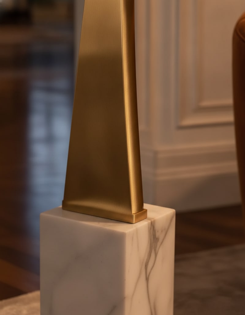 Champagne Arc Floor Lamp with Marble Base styled in a room