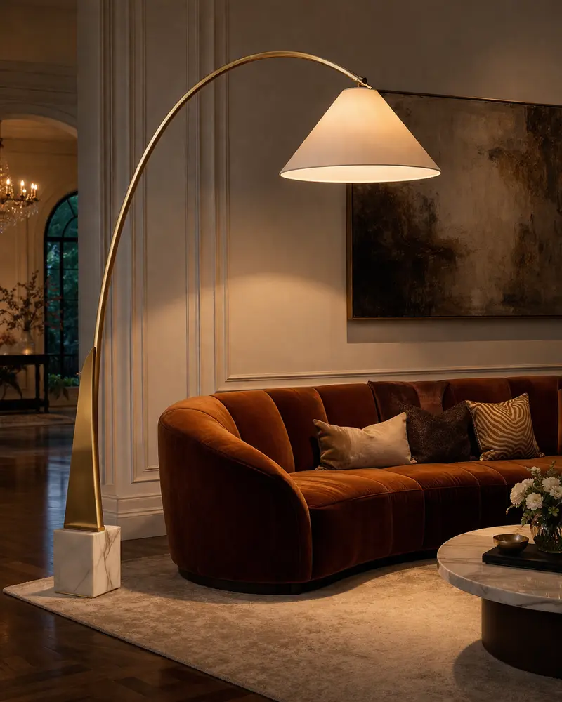 Champagne Arc Floor Lamp with Marble Base