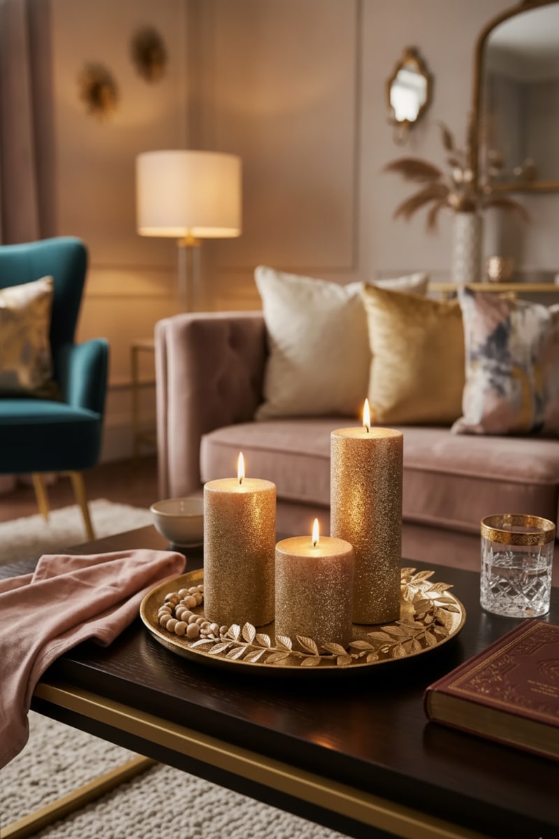 Champagne Glitter Pillar Candle Set view 3